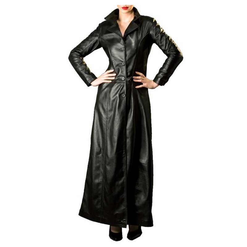 Women Devil Fashion Gothic Long Coat Spliced Faux Leather Winter Killer Overcoat